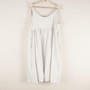 OffOn Clothing Loose Tie Strap Linen Striped Beige Sundress Womens Sz L - XL